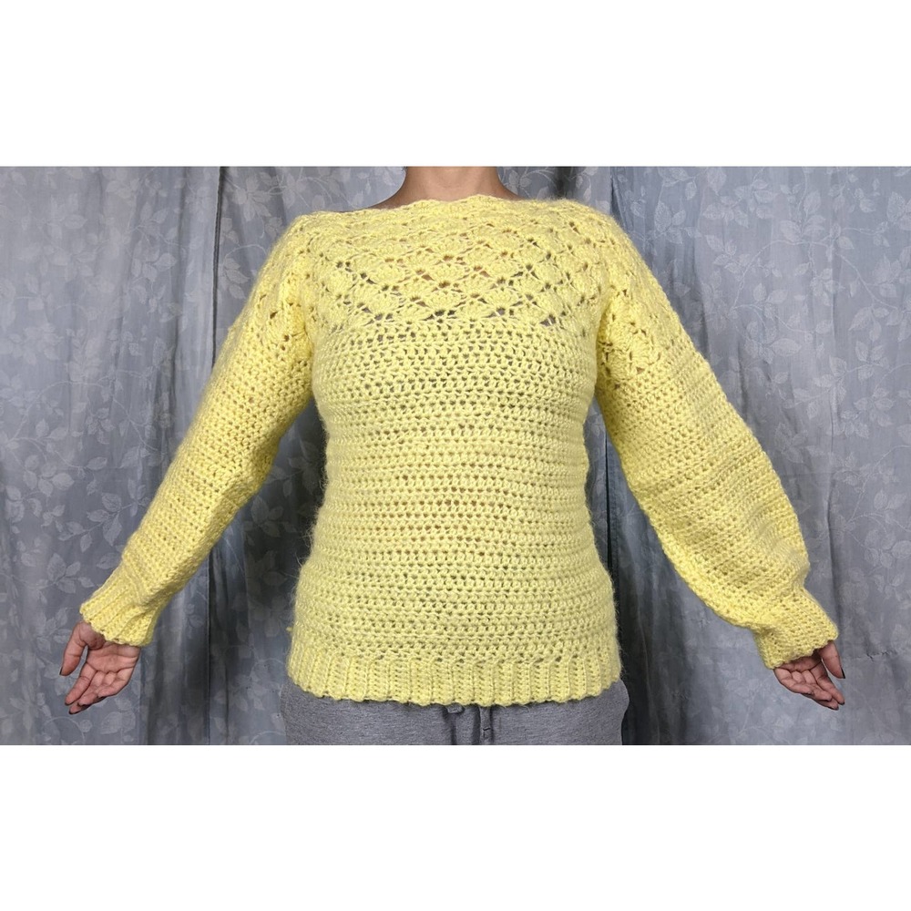 Handknit Vibrant Yellow Chunky Knit Sweater M